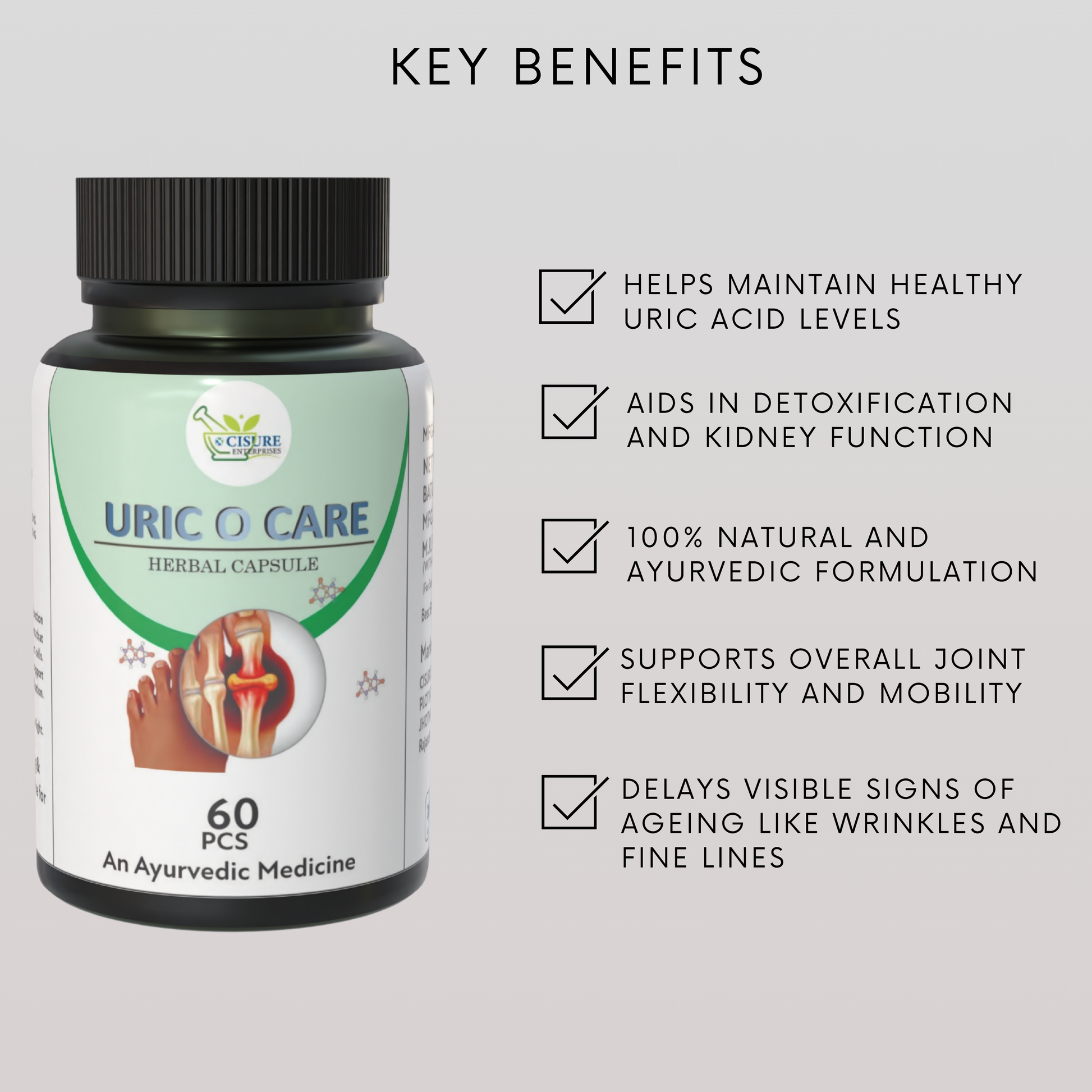 Cisure Uric O Care Capsule – Ayurvedic Support for Uric Acid & Joint Health (60 Capsules) - My Store