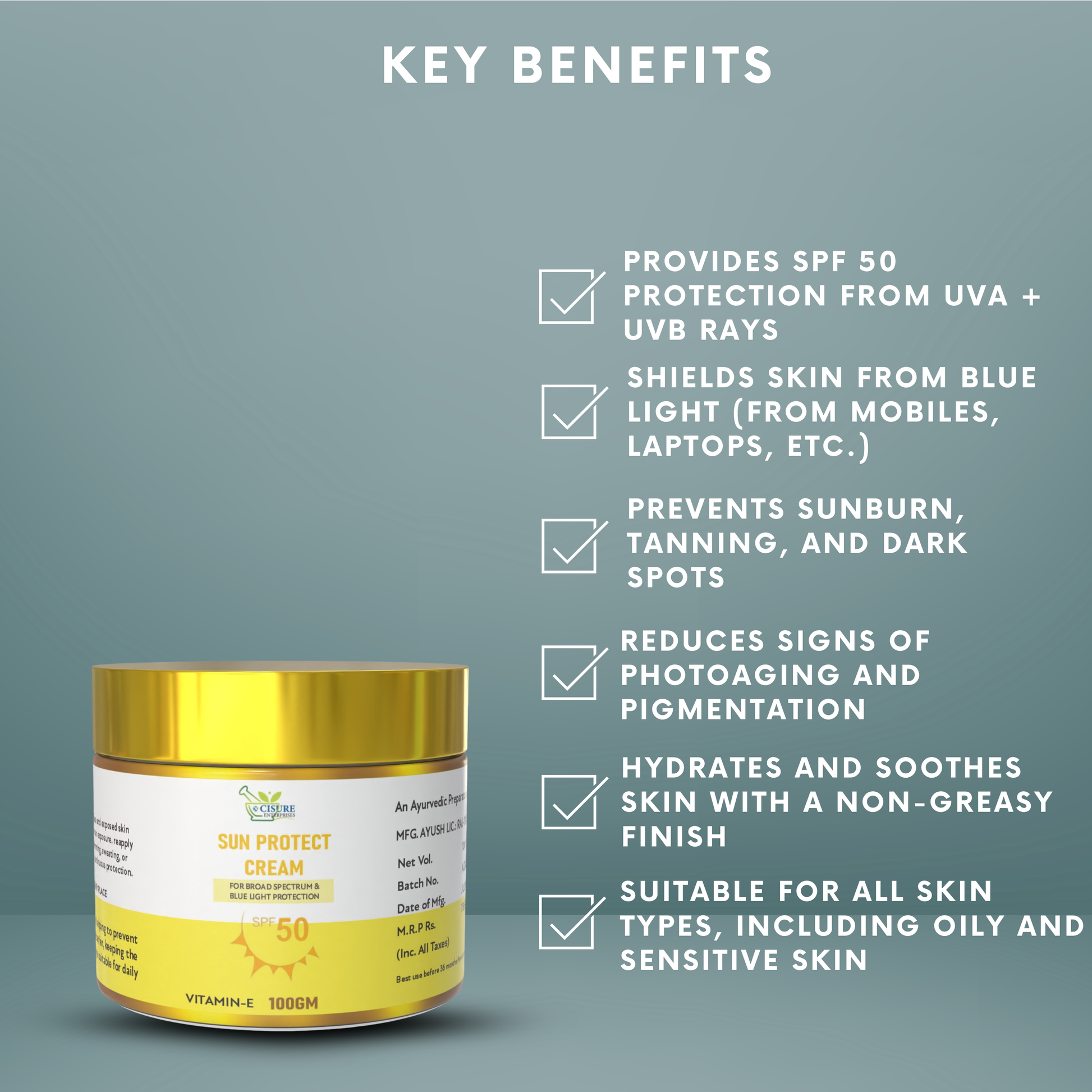 Cisure Sun Protect Cream – SPF 50 with Blue Light Protection (100g) - My Store